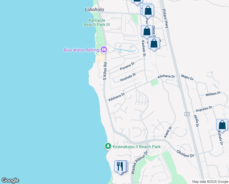 map of restaurants, bars, coffee shops, grocery stores, and more near 65 Hokai Place in Kihei