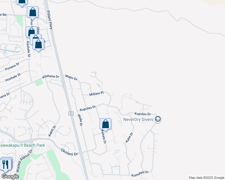 map of restaurants, bars, coffee shops, grocery stores, and more near 627 Luana Place in Kihei