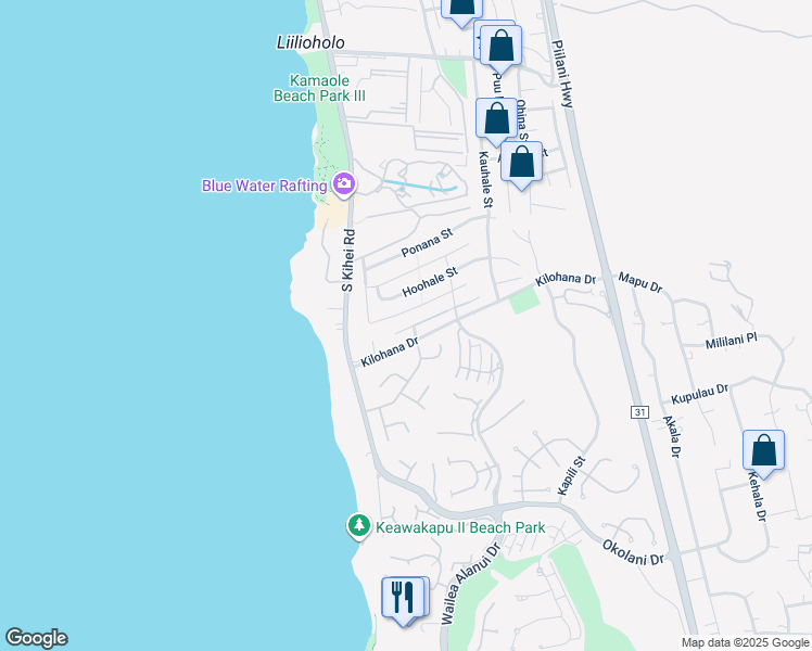map of restaurants, bars, coffee shops, grocery stores, and more near 89 Hokai Place in Kihei