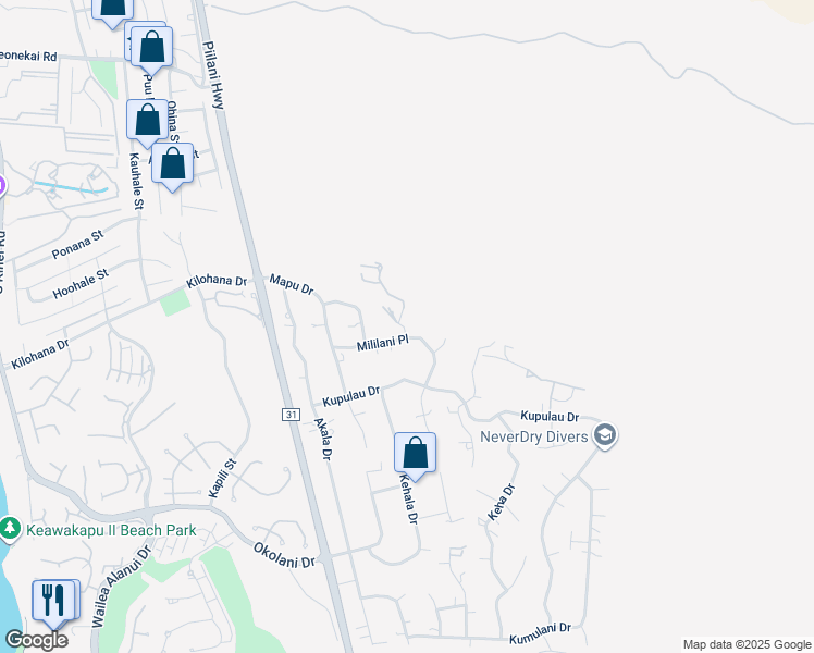 map of restaurants, bars, coffee shops, grocery stores, and more near 3149 Makamae Place in Kihei