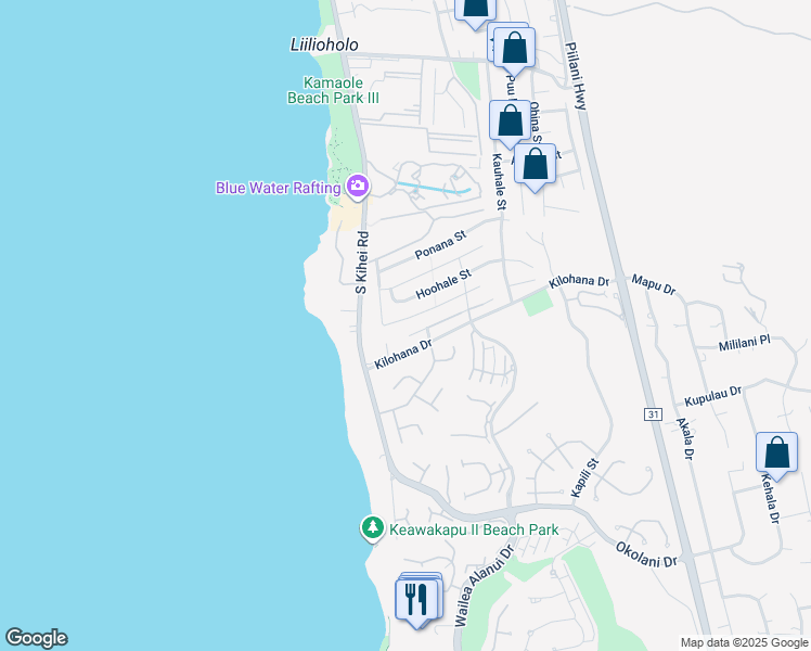 map of restaurants, bars, coffee shops, grocery stores, and more near 143 Hoolapa Street in Kihei