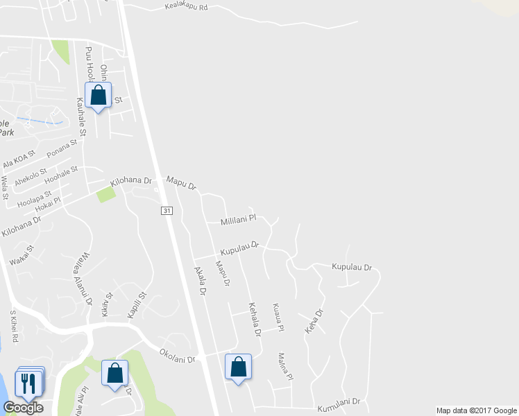 map of restaurants, bars, coffee shops, grocery stores, and more near 3149 Makamae Place in Kihei