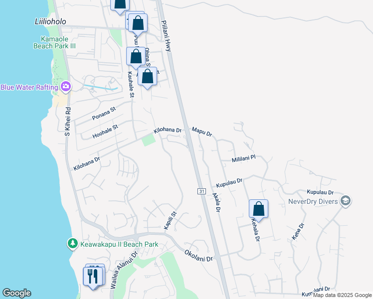 map of restaurants, bars, coffee shops, grocery stores, and more near 108 Poailani Place in Wailea-Makena