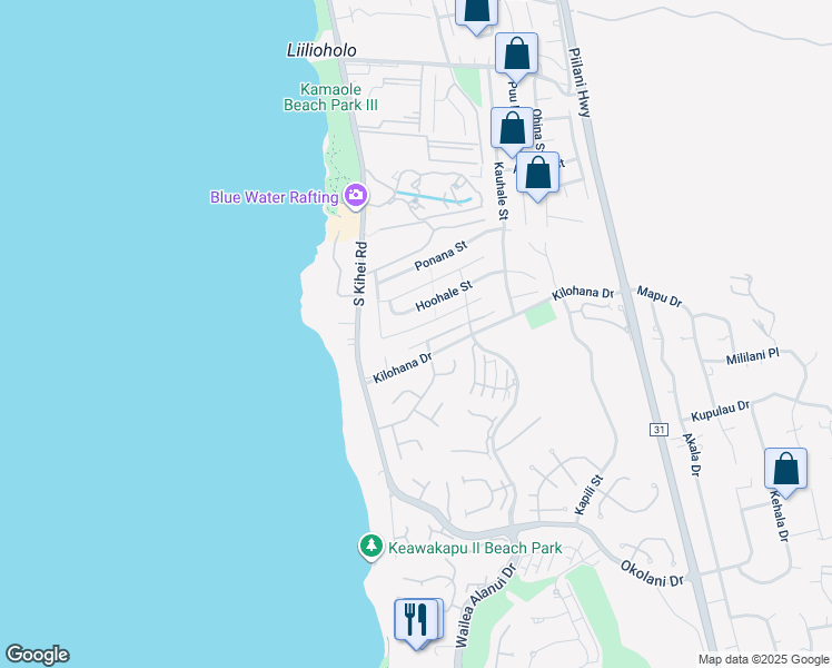 map of restaurants, bars, coffee shops, grocery stores, and more near 135 Hoolapa Street in Kihei