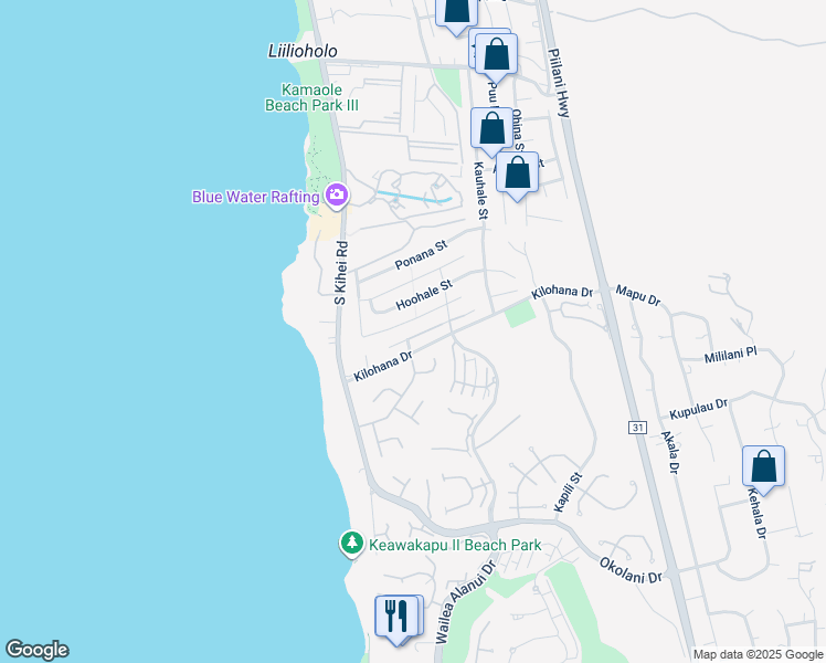 map of restaurants, bars, coffee shops, grocery stores, and more near 109 Hokai Place in Kihei