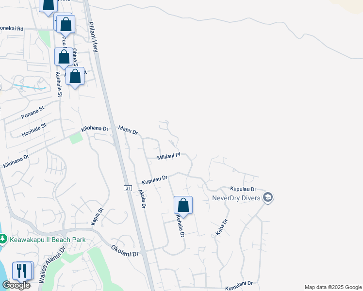 map of restaurants, bars, coffee shops, grocery stores, and more near 3145 Makamae Place in Kihei