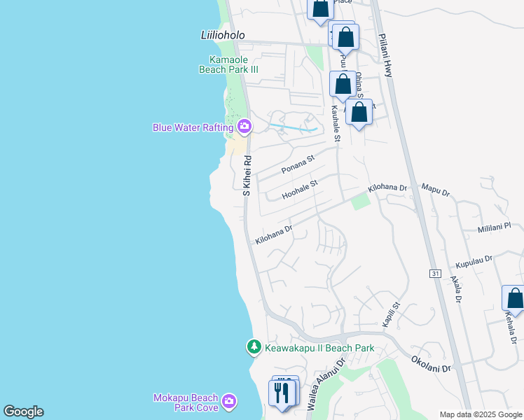 map of restaurants, bars, coffee shops, grocery stores, and more near 20 Hoohale Street in Kihei