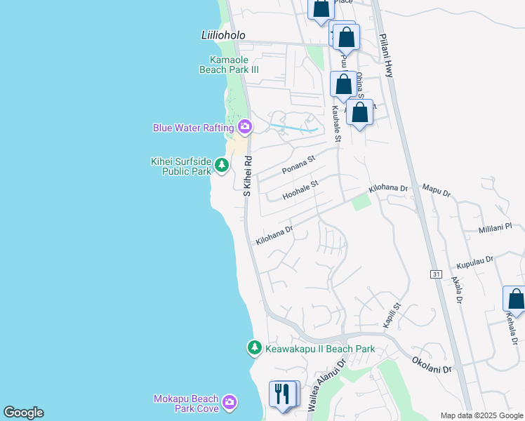 map of restaurants, bars, coffee shops, grocery stores, and more near 20 Hoohale Street in Kihei