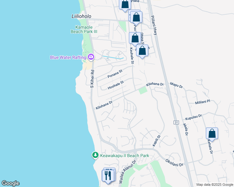 map of restaurants, bars, coffee shops, grocery stores, and more near 133 Hokai Place in Kihei