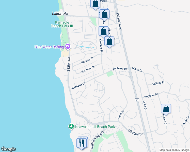 map of restaurants, bars, coffee shops, grocery stores, and more near 168 Hokai Place in Kihei