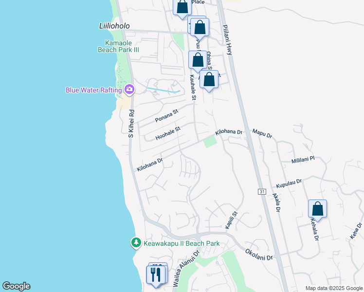 map of restaurants, bars, coffee shops, grocery stores, and more near 168 Hokai Place in Kihei