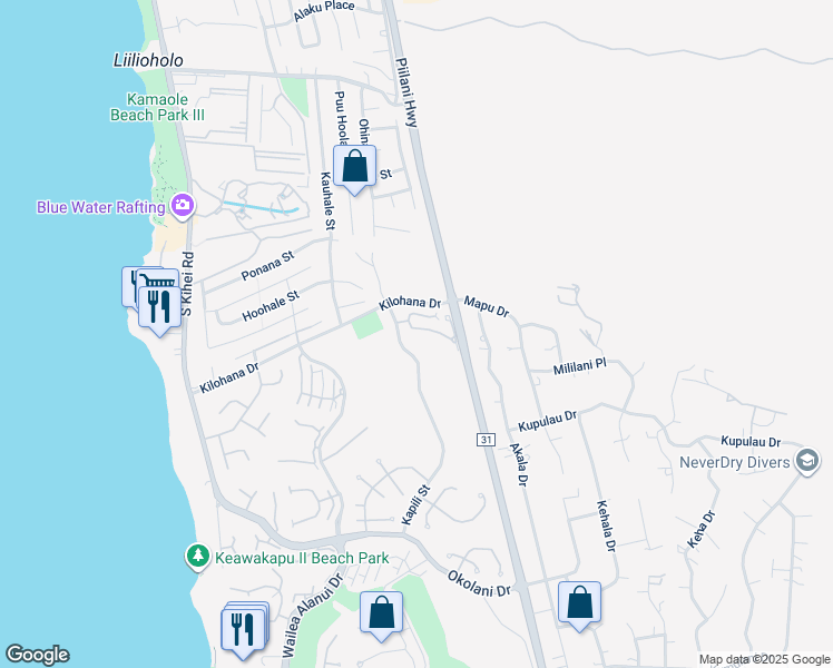 map of restaurants, bars, coffee shops, grocery stores, and more near 68 Poailani Place in Wailea-Makena