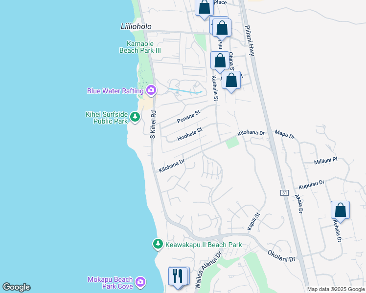 map of restaurants, bars, coffee shops, grocery stores, and more near 95 Hoolapa Street in Kihei
