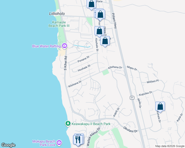 map of restaurants, bars, coffee shops, grocery stores, and more near 180 Hokai Place in Kihei