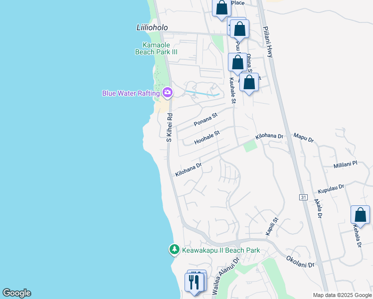 map of restaurants, bars, coffee shops, grocery stores, and more near 24 Hoohale Street in Kihei