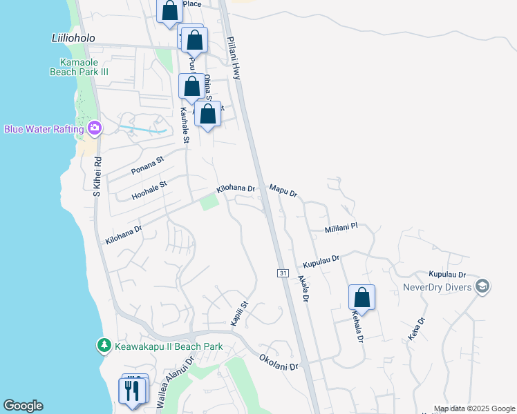map of restaurants, bars, coffee shops, grocery stores, and more near 95 Poailani Place in Wailea-Makena