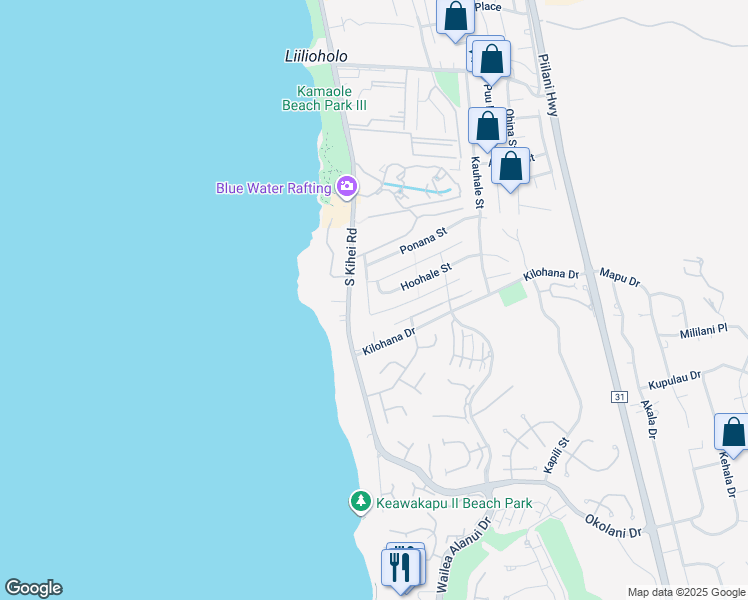map of restaurants, bars, coffee shops, grocery stores, and more near 18 Hoohale Street in Kihei