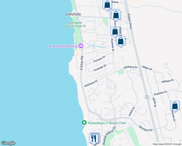 map of restaurants, bars, coffee shops, grocery stores, and more near 28 Hoohale Street in Kihei