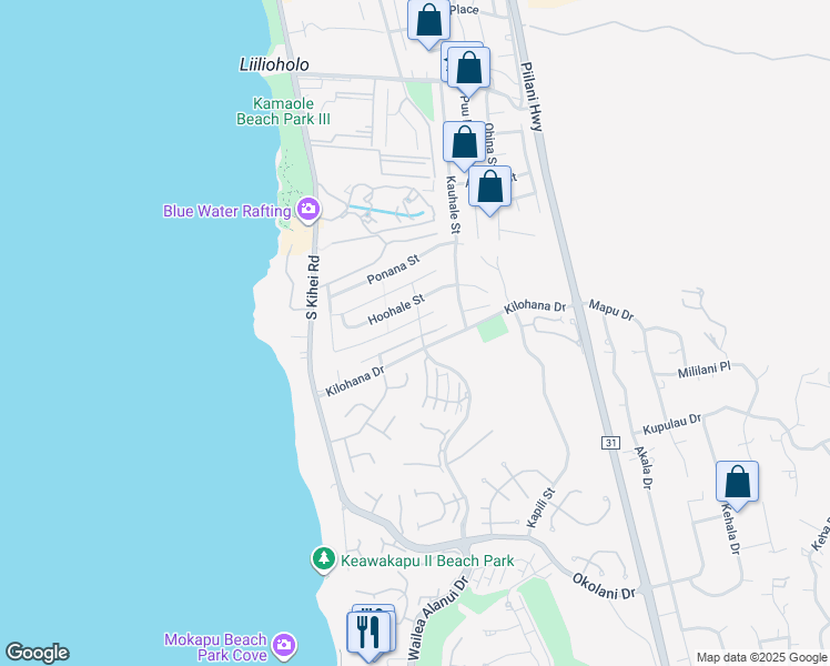 map of restaurants, bars, coffee shops, grocery stores, and more near 153 Hokai Place in Kihei