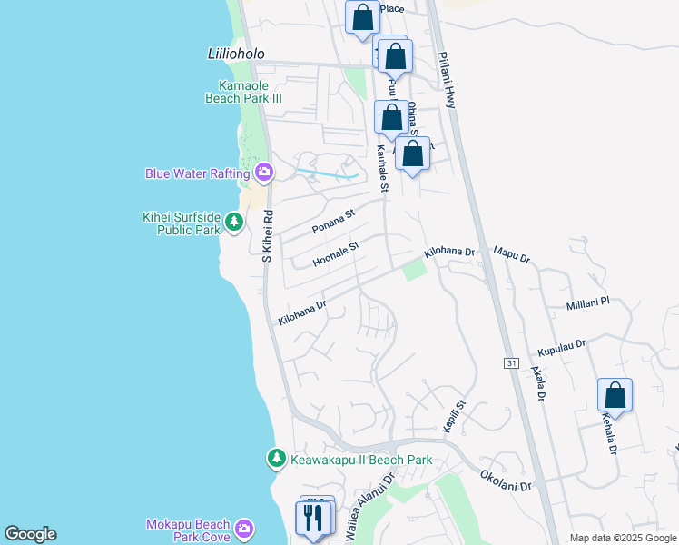 map of restaurants, bars, coffee shops, grocery stores, and more near 95 Hoolapa Street in Kihei