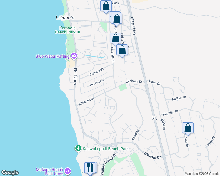 map of restaurants, bars, coffee shops, grocery stores, and more near 180 Hokai Place in Kihei