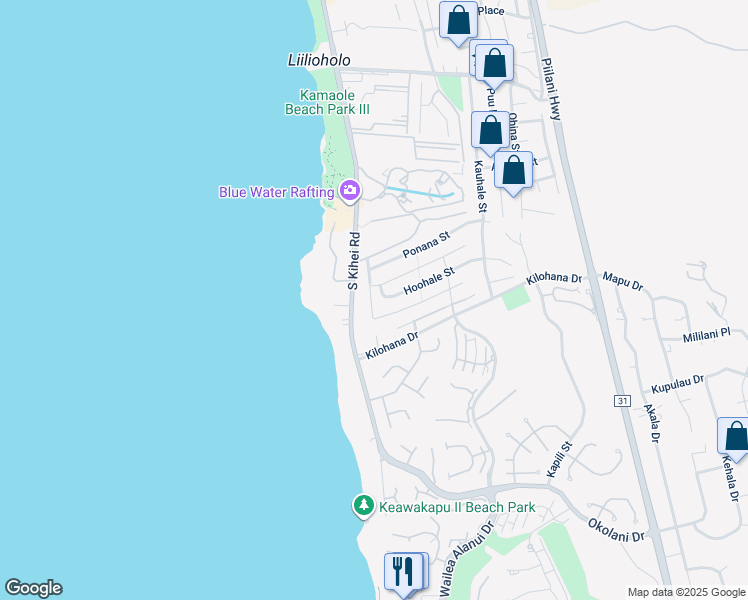 map of restaurants, bars, coffee shops, grocery stores, and more near 16 Hoohale Street in Kihei