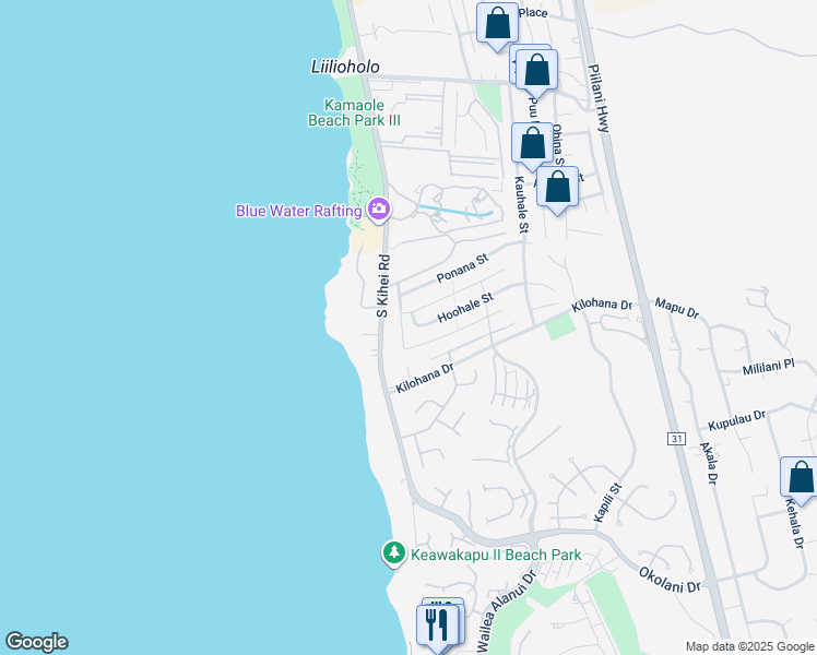 map of restaurants, bars, coffee shops, grocery stores, and more near 16 Hoohale Street in Kihei