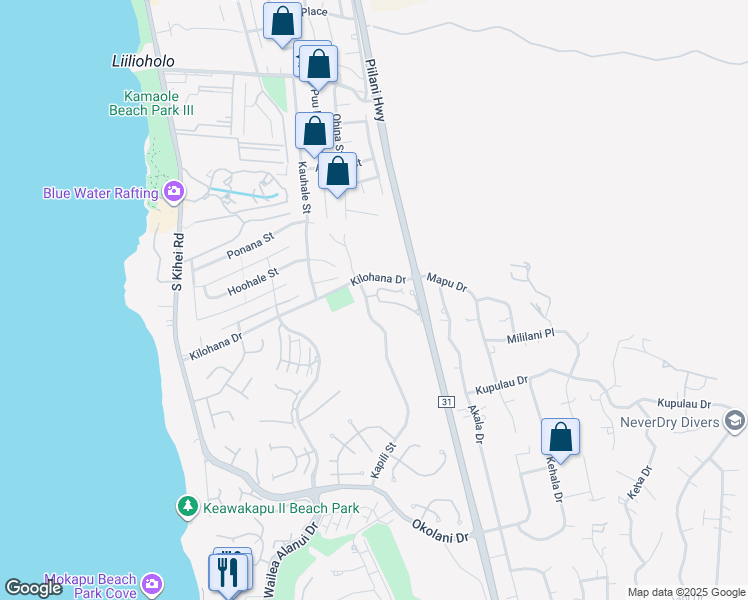 map of restaurants, bars, coffee shops, grocery stores, and more near 52 Poailani Place in Wailea-Makena