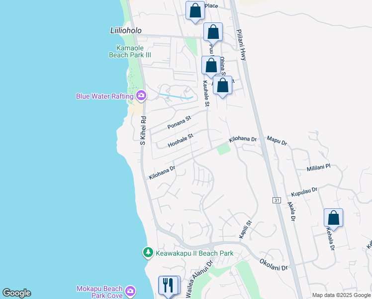 map of restaurants, bars, coffee shops, grocery stores, and more near 89 Hoolapa Street in Kihei