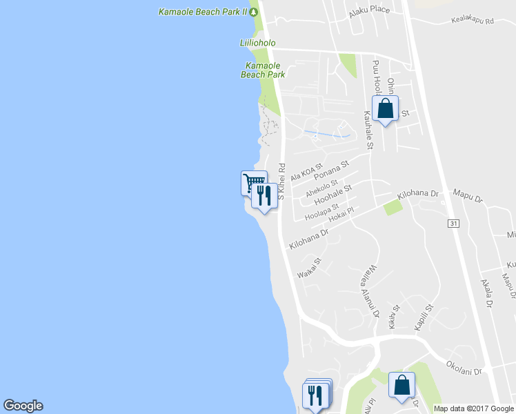 map of restaurants, bars, coffee shops, grocery stores, and more near 2960 South Kihei Road in Kihei