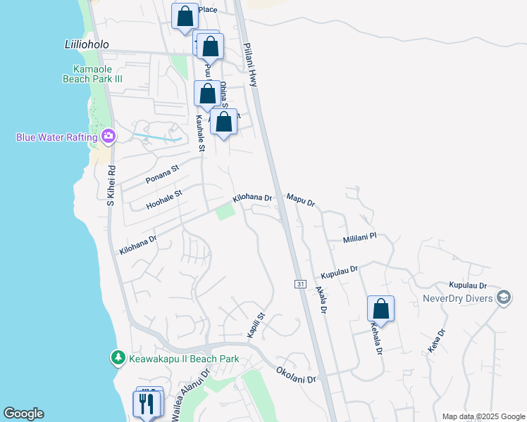 map of restaurants, bars, coffee shops, grocery stores, and more near 34 Poailani Place in Wailea-Makena