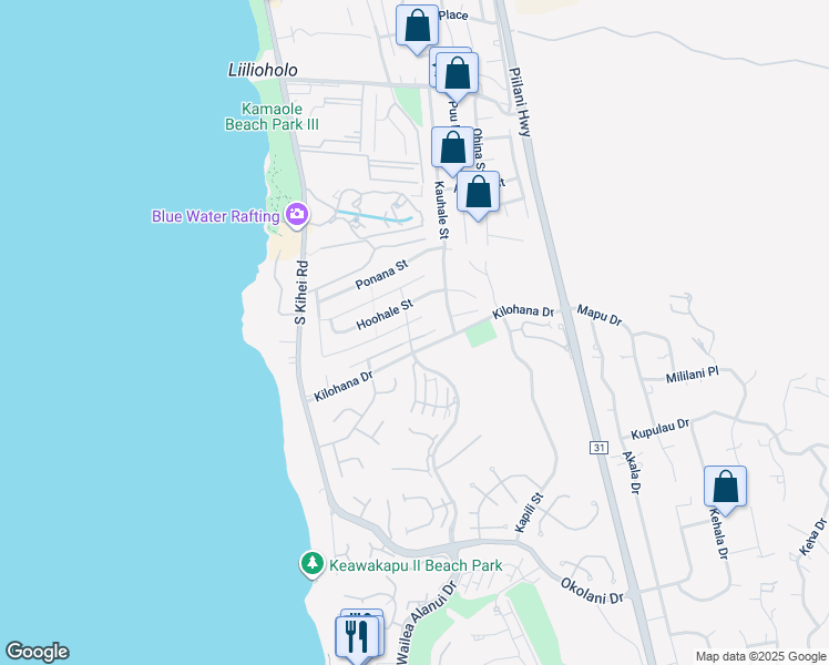 map of restaurants, bars, coffee shops, grocery stores, and more near 165 Hokai Place in Kihei