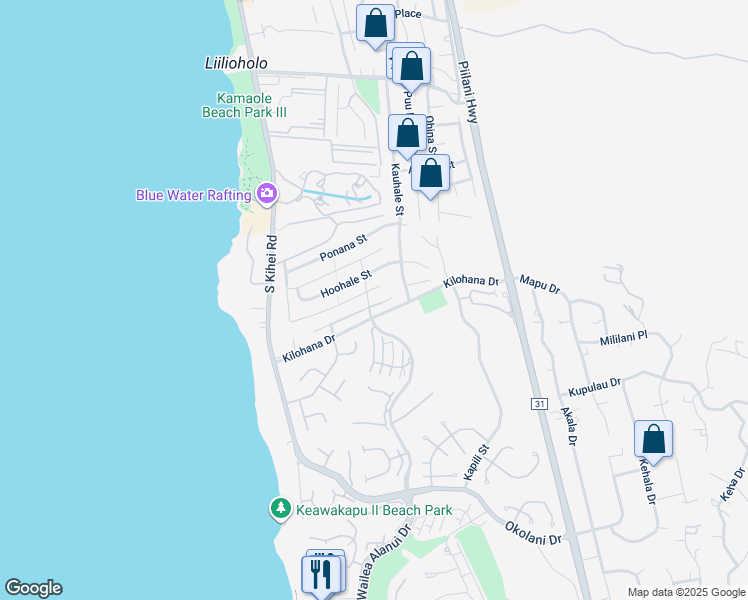 map of restaurants, bars, coffee shops, grocery stores, and more near 165 Hokai Place in Kihei