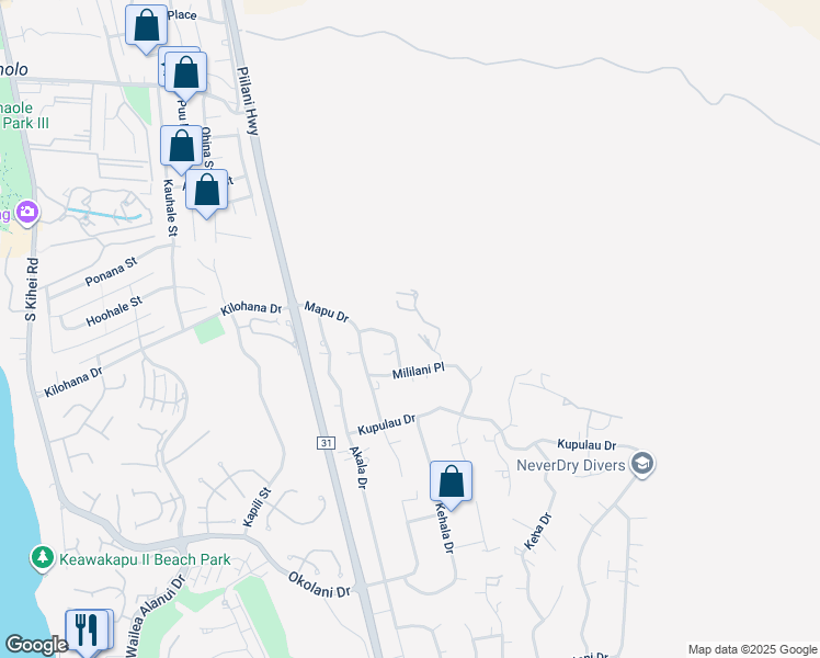 map of restaurants, bars, coffee shops, grocery stores, and more near 3169 Hoomua Drive in Kihei