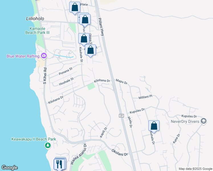 map of restaurants, bars, coffee shops, grocery stores, and more near 108 Poailani Place in Kihei