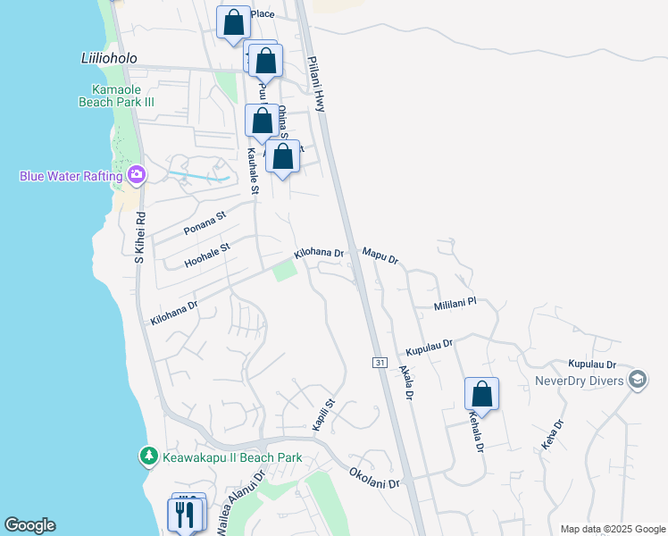 map of restaurants, bars, coffee shops, grocery stores, and more near 111 Poailani Place in Wailea-Makena