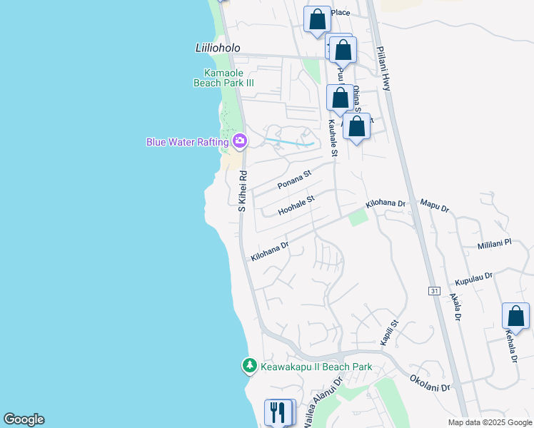 map of restaurants, bars, coffee shops, grocery stores, and more near 15 Hoohale Street in Kihei