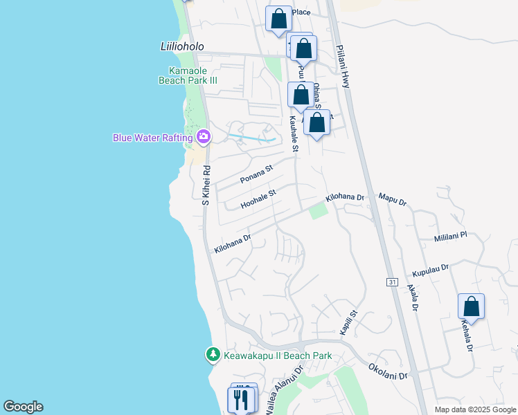 map of restaurants, bars, coffee shops, grocery stores, and more near 98 Hoolapa Street in Kihei