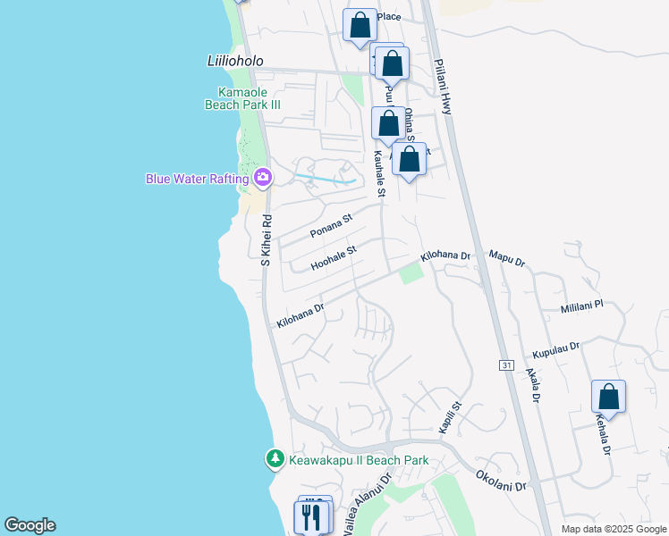 map of restaurants, bars, coffee shops, grocery stores, and more near 98 Hoolapa Street in Kihei