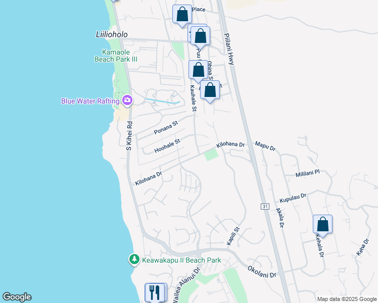 map of restaurants, bars, coffee shops, grocery stores, and more near 181 Hokai Place in Kihei