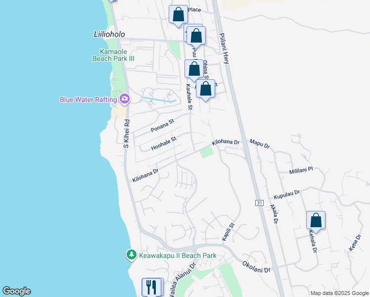 map of restaurants, bars, coffee shops, grocery stores, and more near 181 Hokai Place in Kihei