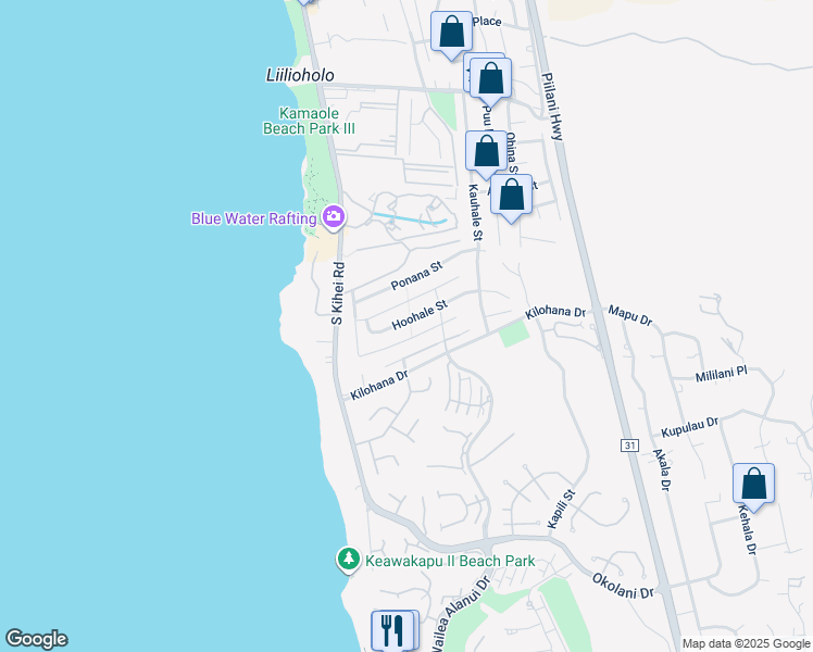 map of restaurants, bars, coffee shops, grocery stores, and more near 66 Hoohale Street in Kihei