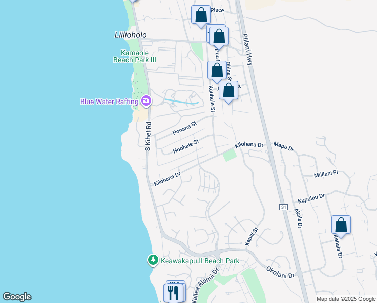 map of restaurants, bars, coffee shops, grocery stores, and more near 92 Hoolapa Street in Kihei