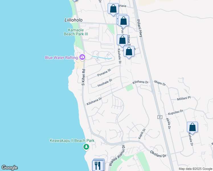 map of restaurants, bars, coffee shops, grocery stores, and more near 92 Hoolapa Street in Kihei