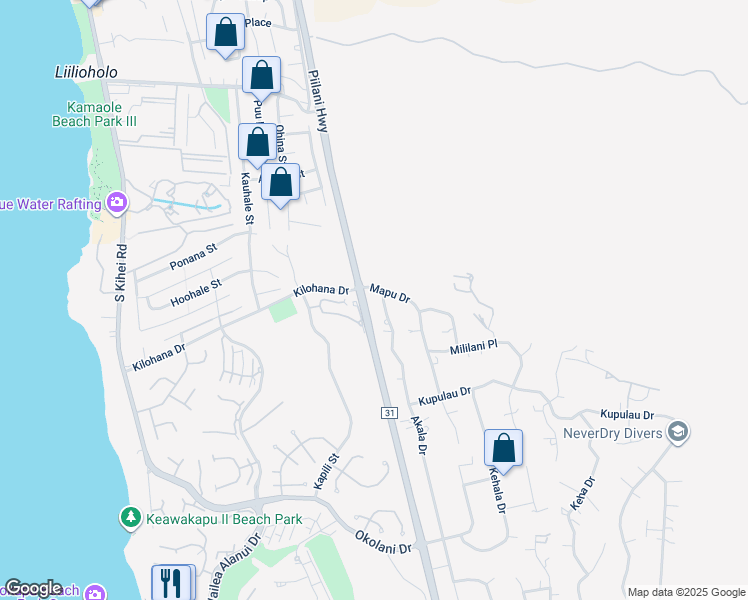 map of restaurants, bars, coffee shops, grocery stores, and more near 3056 Akala Drive in Kihei