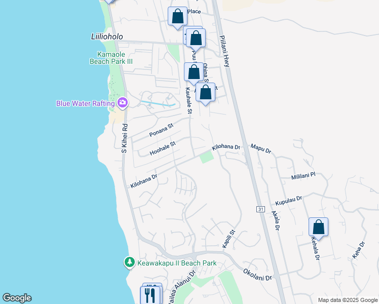map of restaurants, bars, coffee shops, grocery stores, and more near 3010 Kauhale Street in Kihei