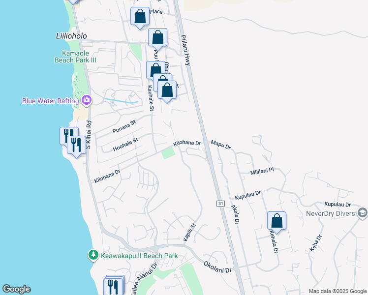 map of restaurants, bars, coffee shops, grocery stores, and more near 34 Poailani Place in Wailea-Makena