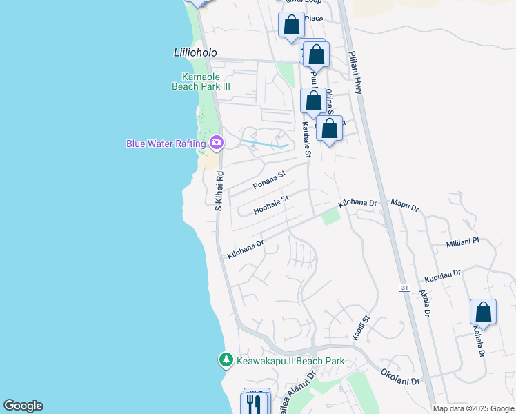 map of restaurants, bars, coffee shops, grocery stores, and more near 61 Hoohale Street in Kihei