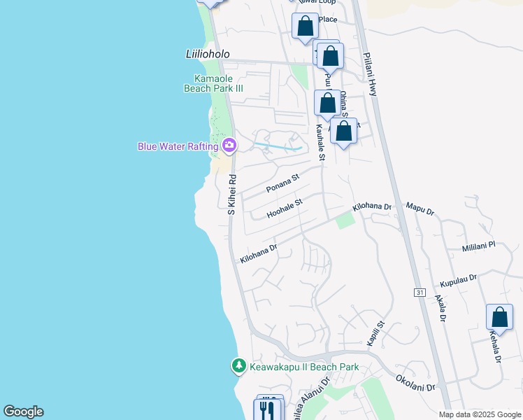 map of restaurants, bars, coffee shops, grocery stores, and more near 54 Ahekolo Street in Kihei