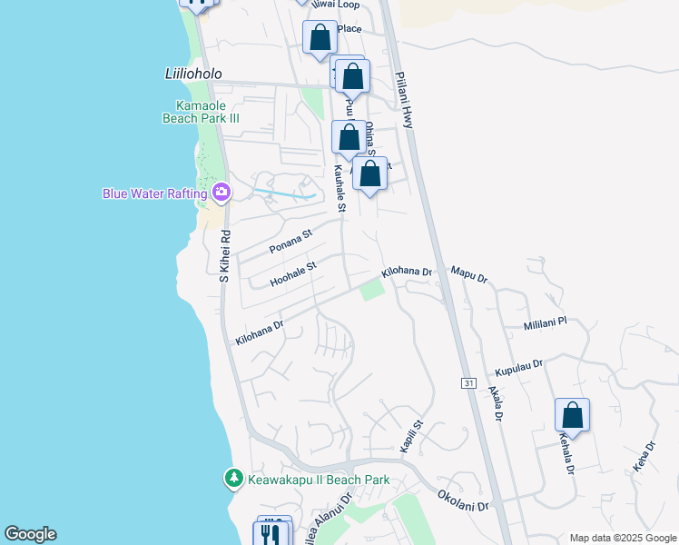 map of restaurants, bars, coffee shops, grocery stores, and more near 3000 Kauhale Street in Kihei